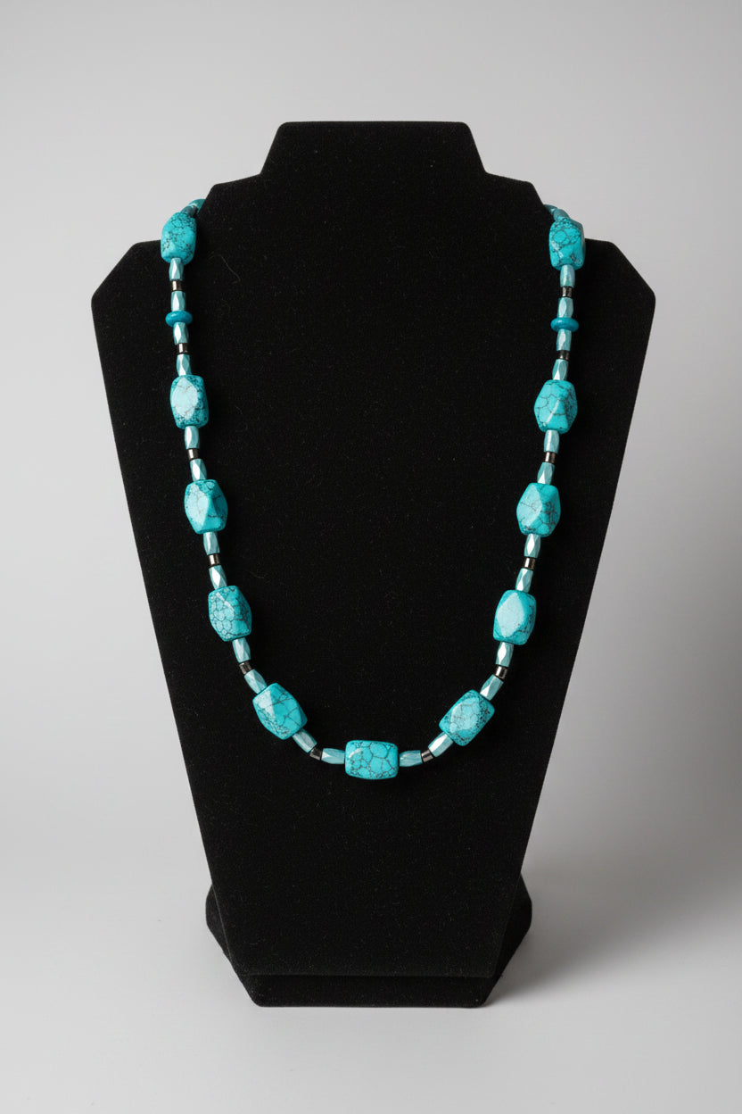 Necklace - Turquoise & Magnetic Hematite Beaded