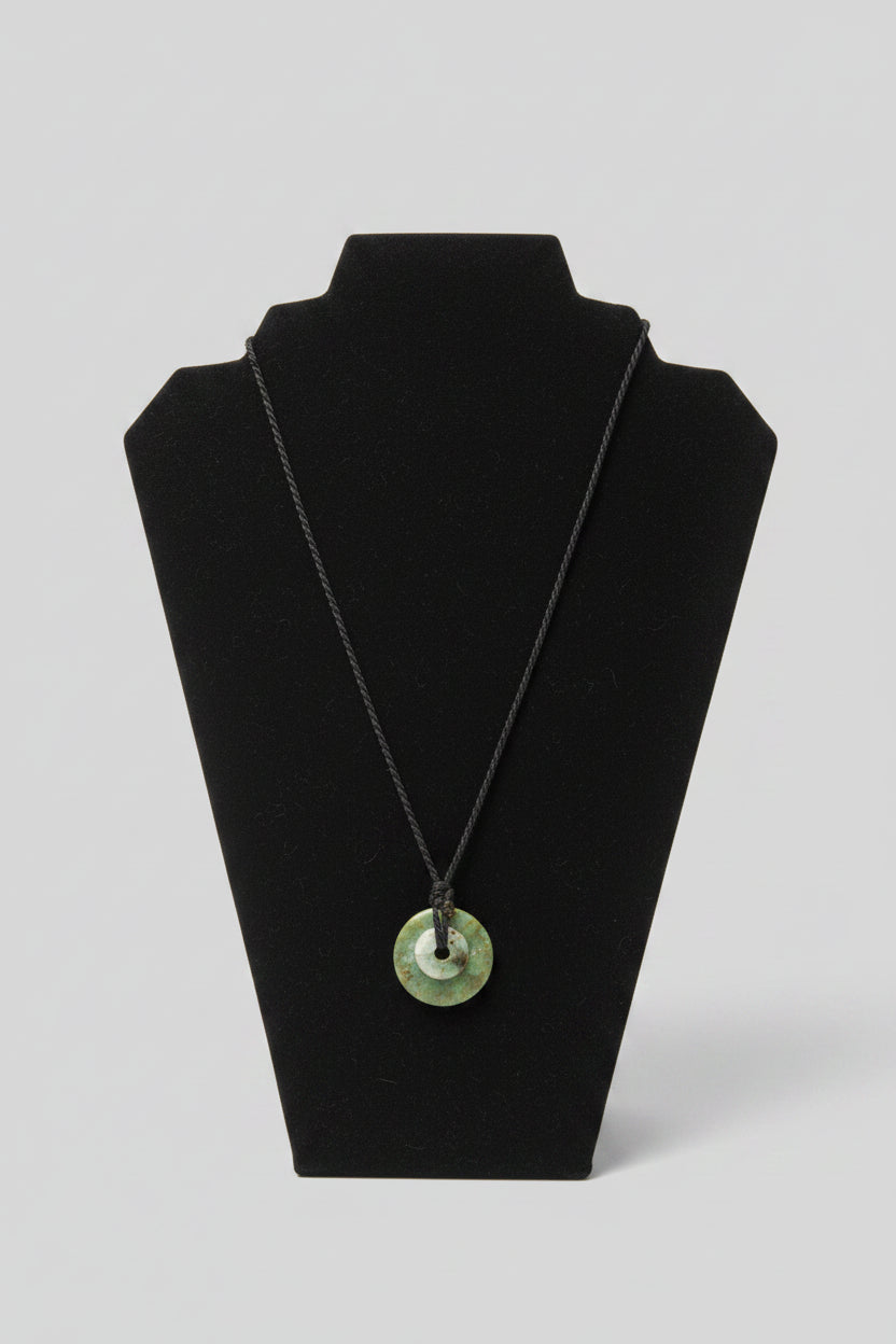 Necklace - Natural Green Jade - Pendant - Ping An Kou Cord