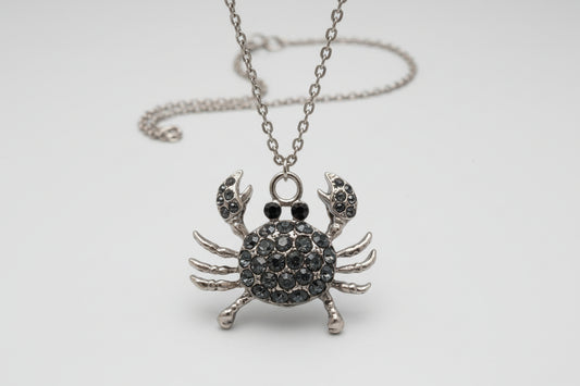 Midnight Black and Silver Crab Pendant Necklace