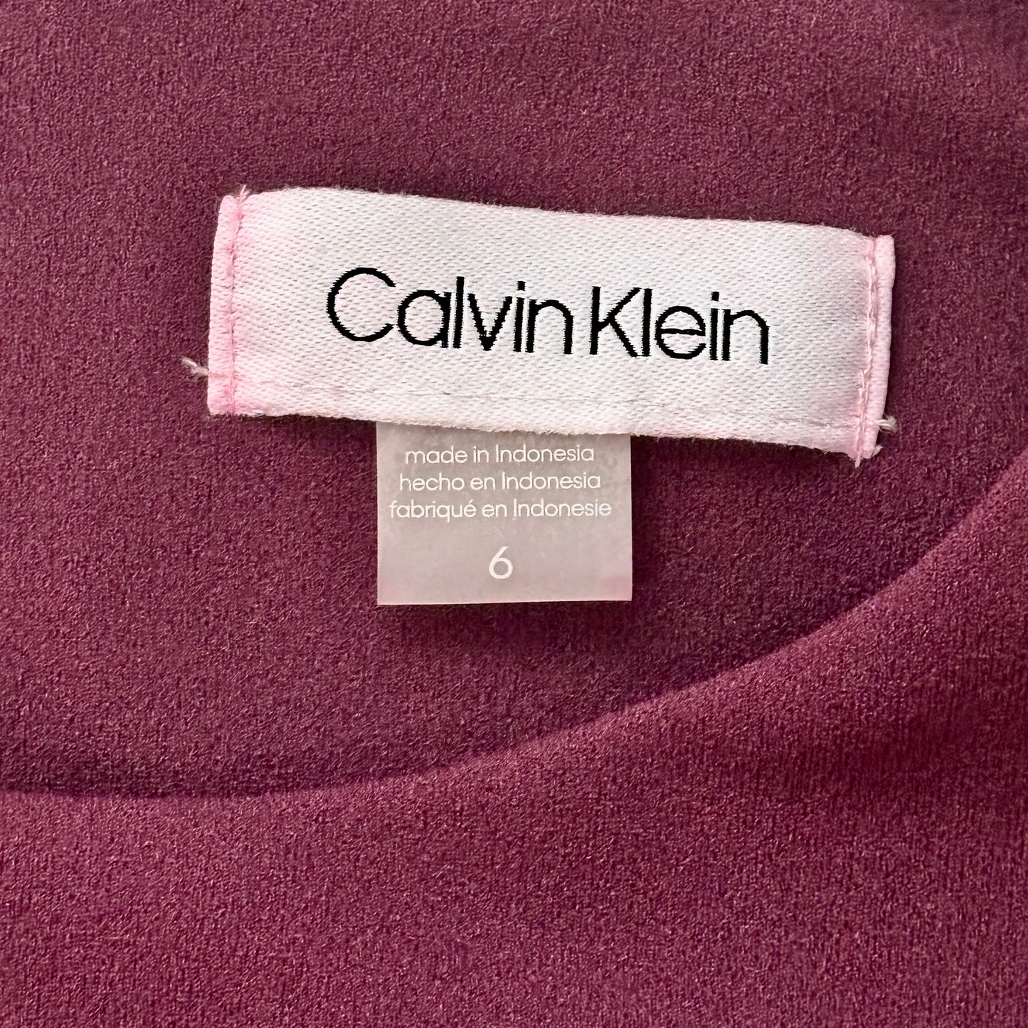 Dress - Calvin Klein - Fit and Flare with Illusion Trim Details - Burgundy - Size 6