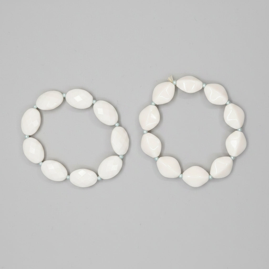 Bracelets - Stretch - Vintage - Creamy White - Elongated Diamond Shaped Beads - Set of Two
