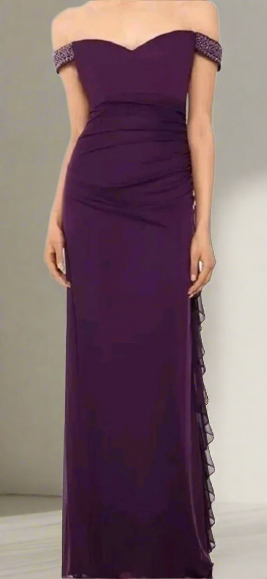 Gown - Betsy and Adam - Off Shoulder - Deep Purple - Size 4
