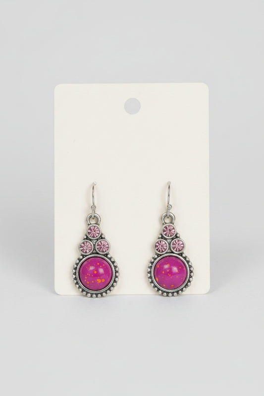 Earrings - Silver Tone - Magenta with Orange and Pink Splatters
