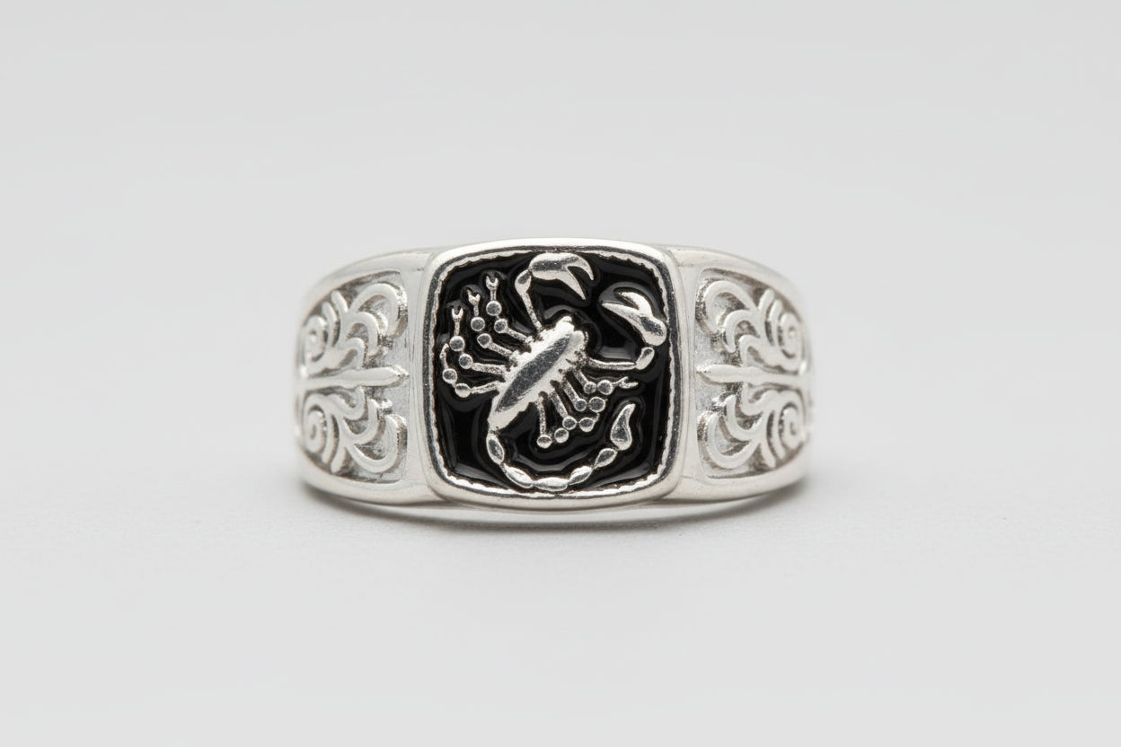 Silver Tone Men's Signet Scorpion Ring - Size 12