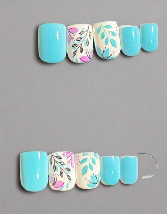 Press on Nails - Light Blue Floral