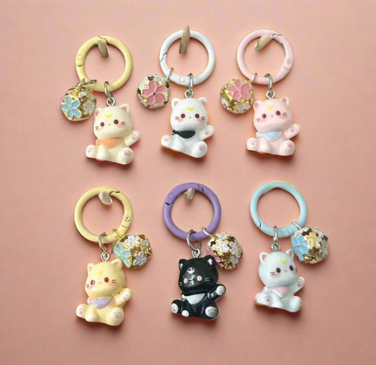 Lucky Cat with Bell  - Clip Bag Charm