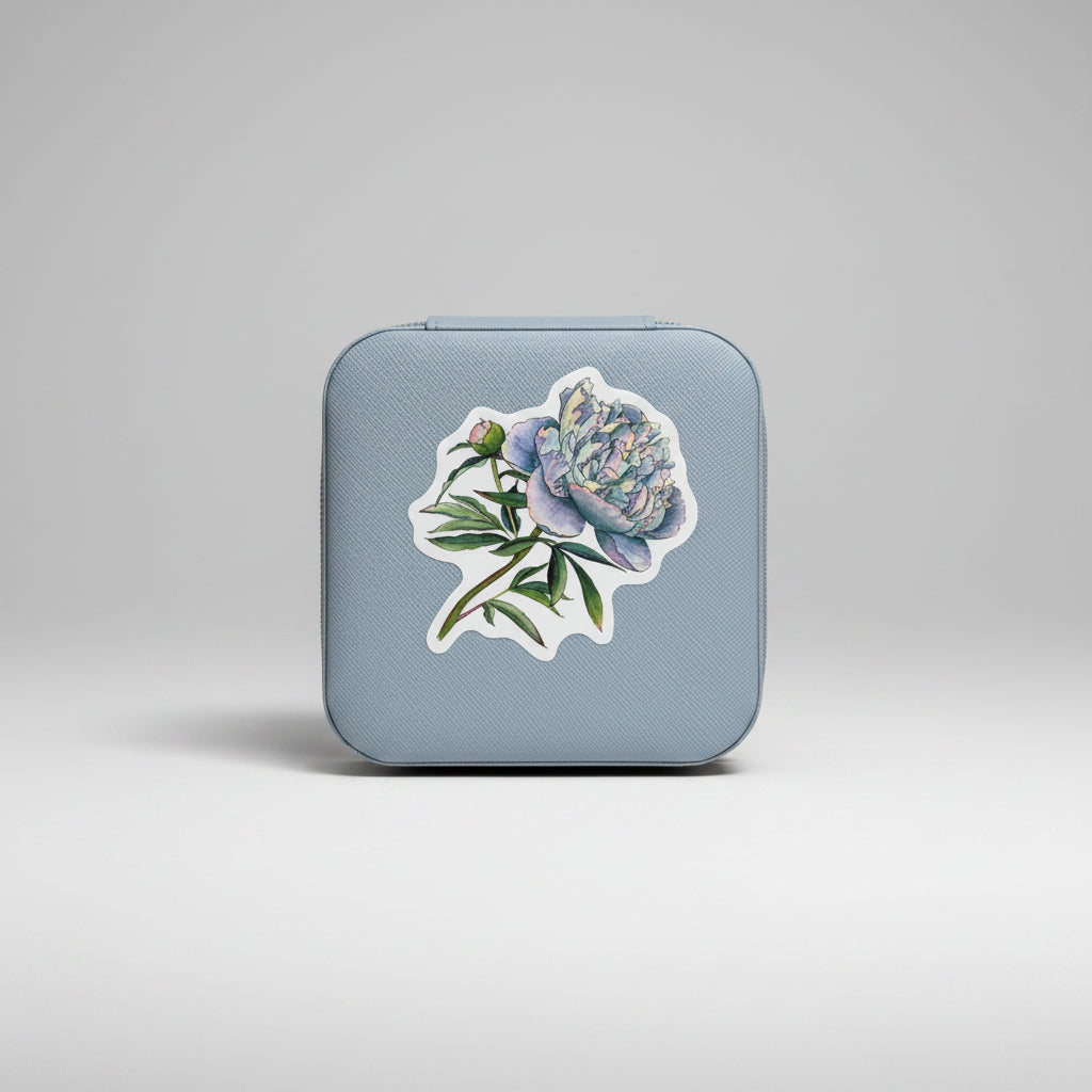 Jewelry Case - Soft Light Blue -  Peony - Travel Jewelry Box