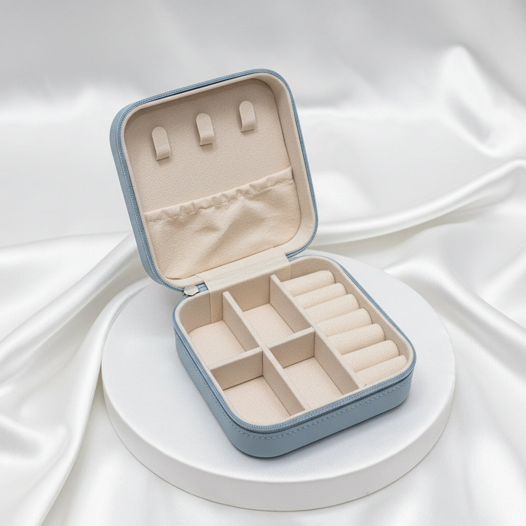 Jewelry Case - Soft Light Blue -  Peony - Travel Jewelry Box