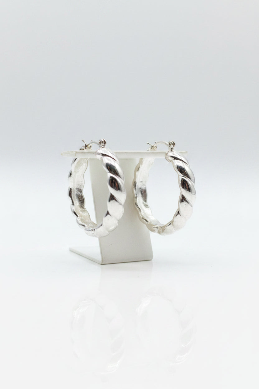 Earrings - Silver Tone - Hoops - Twisted