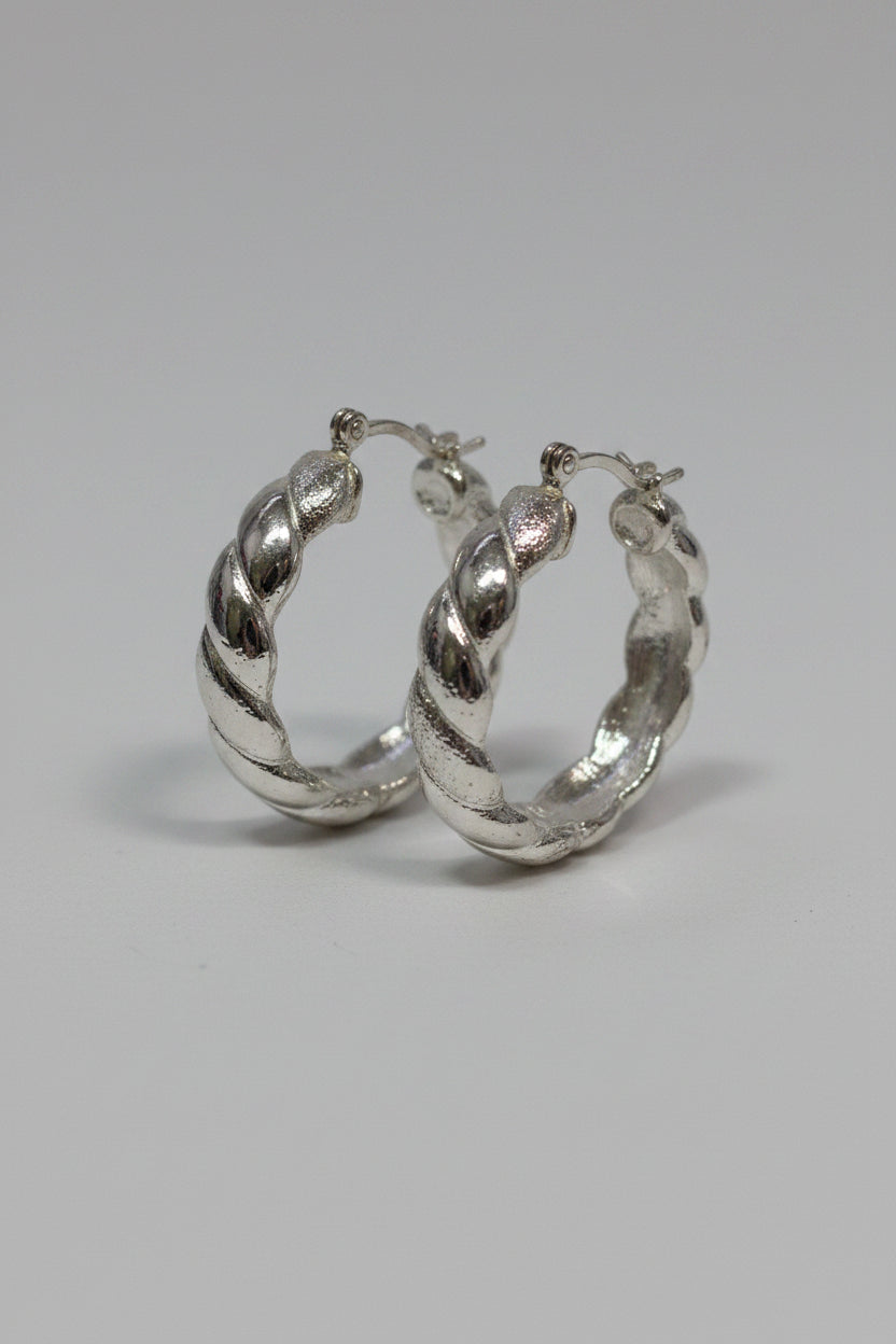 Earrings - Silver Tone - Hoops - Twisted