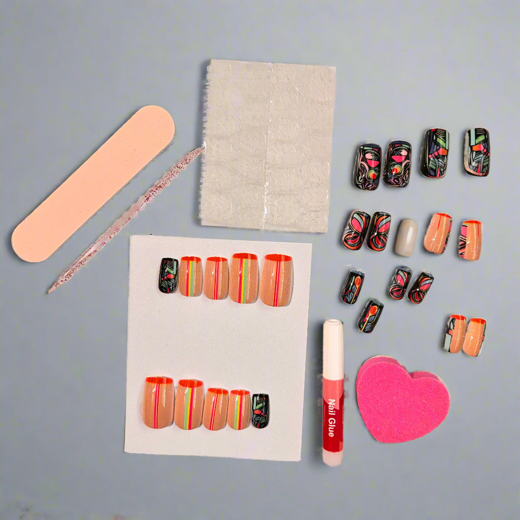 Press on Nails - Tropical Stripe