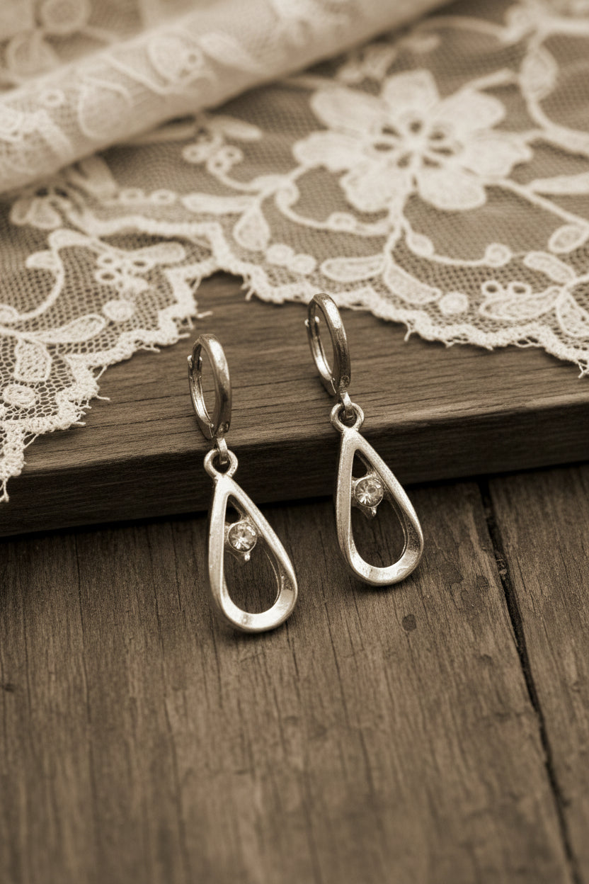 Earrings - Vintage - Tear Drop - with Cubic Zirconia Center Stone