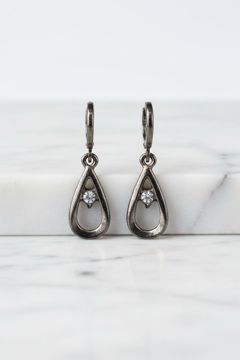Earrings - Vintage - Tear Drop - with Cubic Zirconia Center Stone