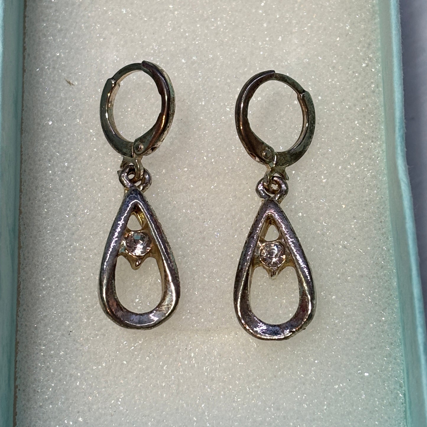Earrings - Vintage - Tear Drop - with Cubic Zirconia Center Stone