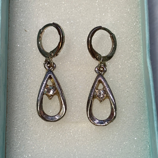 Earrings - Vintage - Tear Drop - with Cubic Zirconia Center Stone