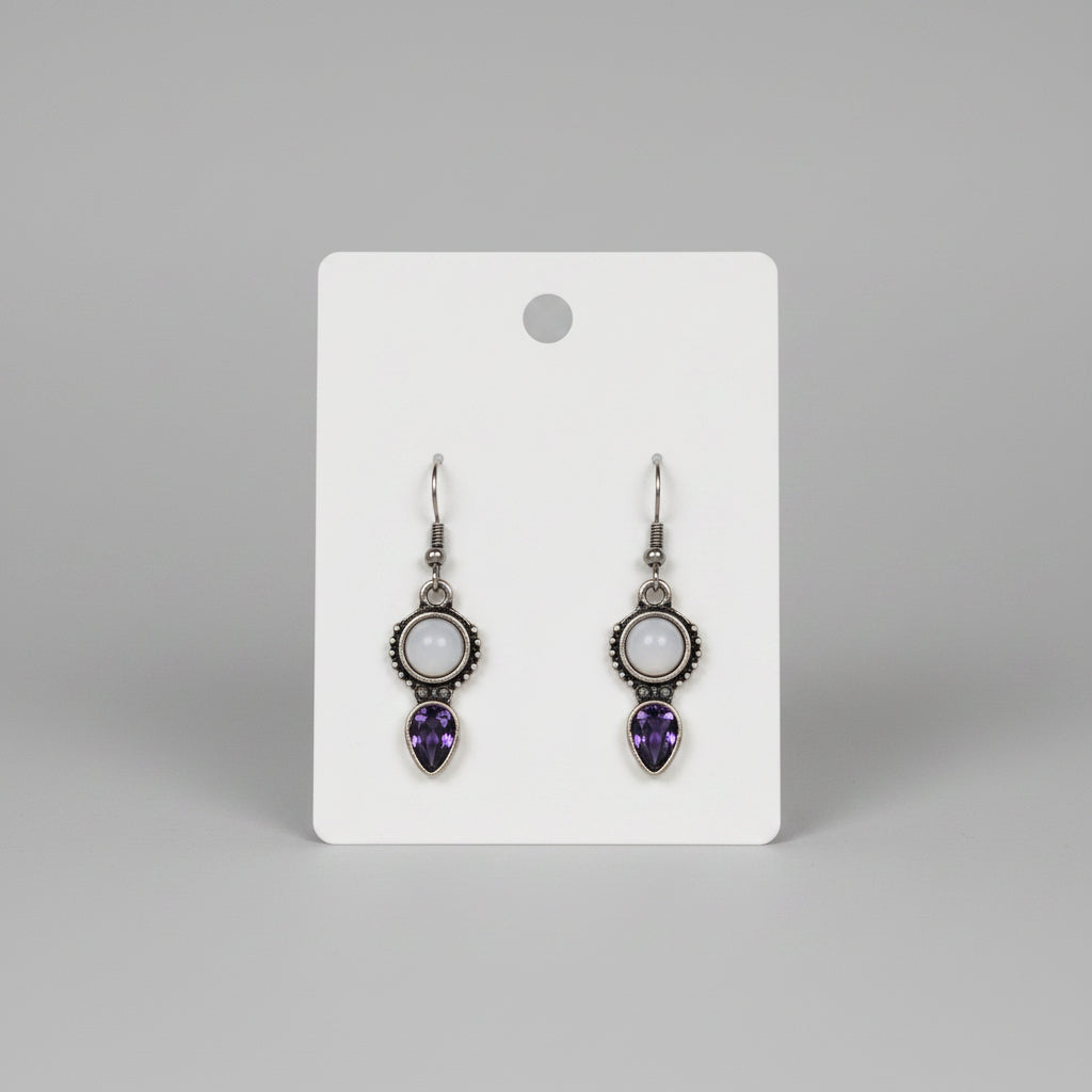 Earrings - Silver Tone -  Filigree - with Moonstone and Amethyst