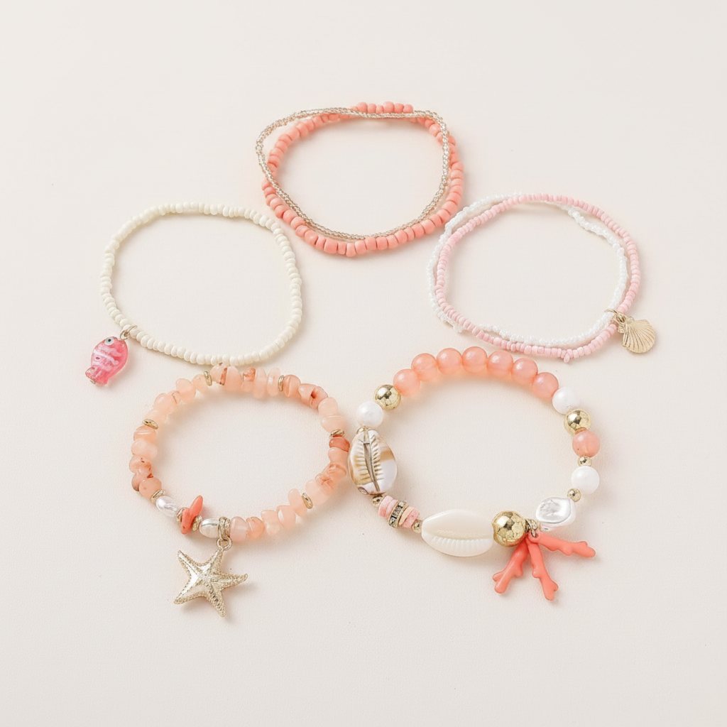 Bracelets - Set of Six - Ocean Theme - Mix of Orange