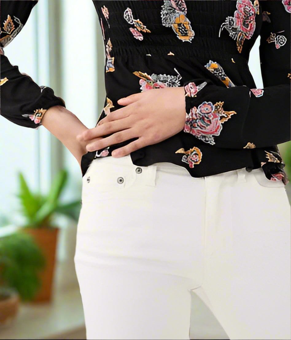 Juniors Blouse - No Boundaries - Black with Pink Floral