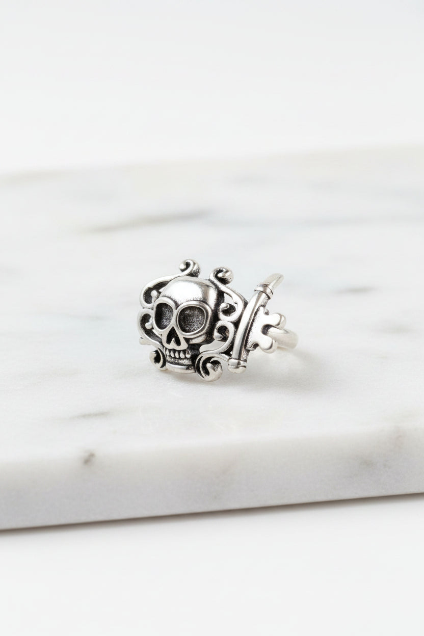 Ring - Silver Tone - Skull Key - Size 8