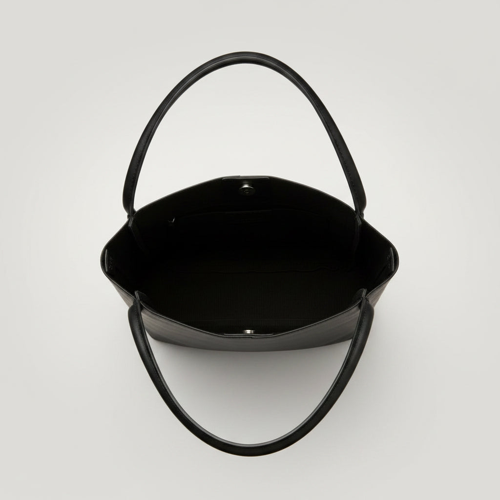 Handbag - Large - PU Leather - East West Shape Snap Closure