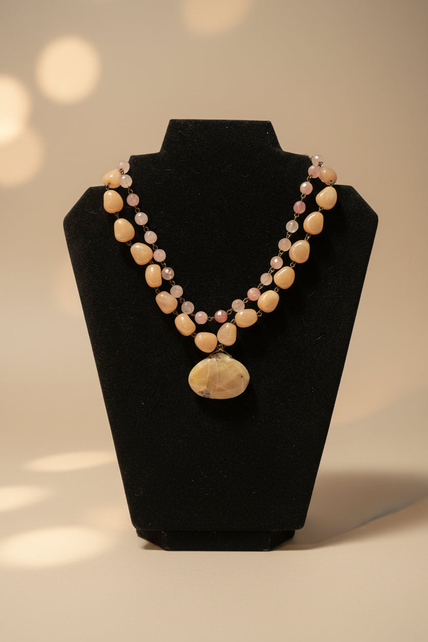 Necklace - Vintage - David Aubrey - Double Strand - Peach Moonstone & Natural Agate