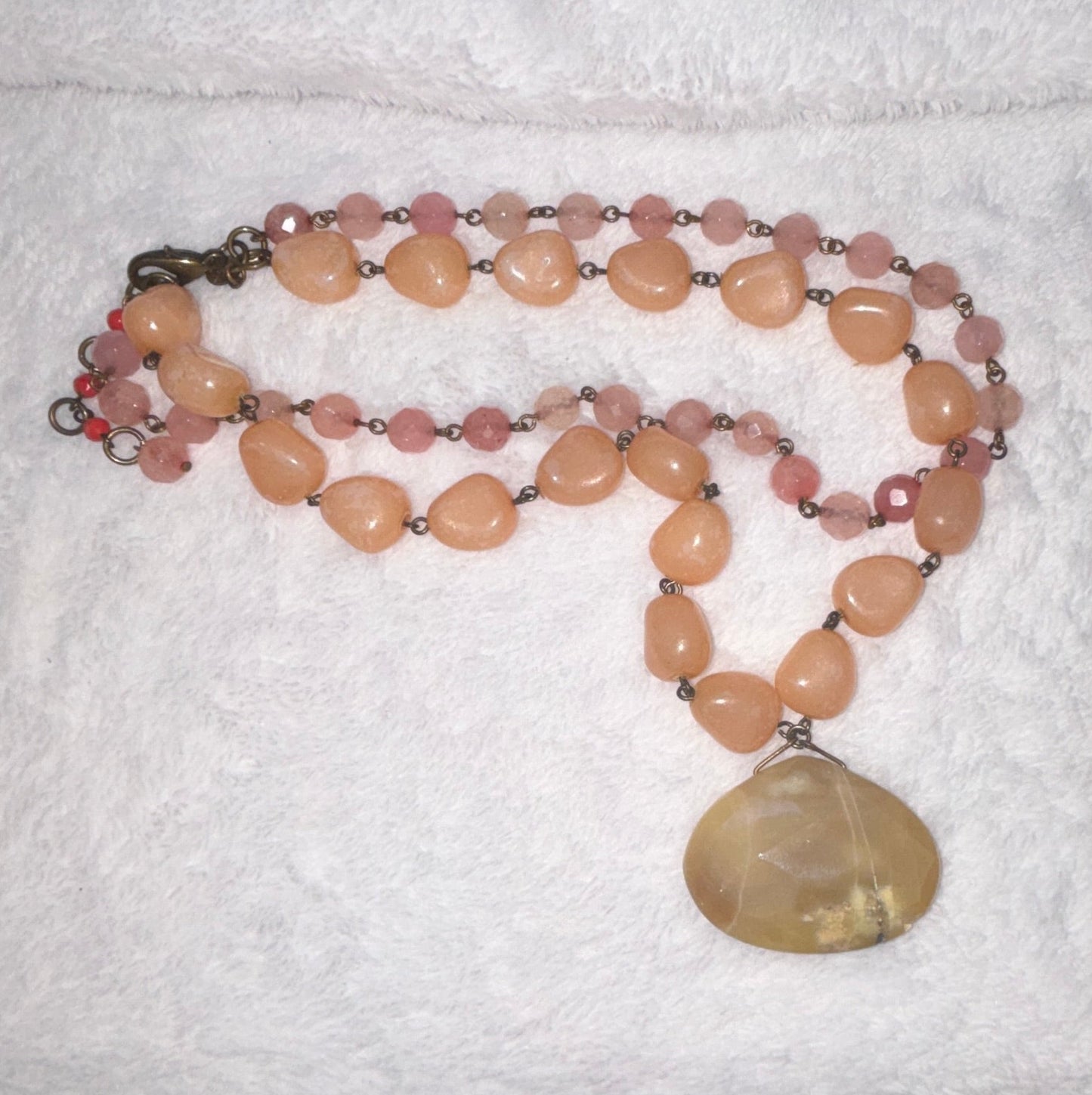 Necklace - Vintage - David Aubrey - Double Strand - Peach Moonstone & Natural Agate