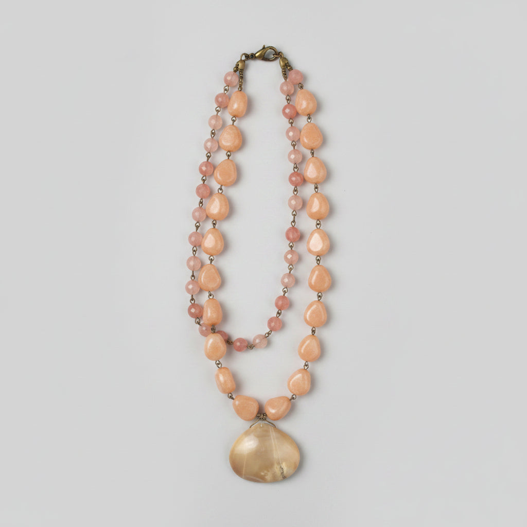 Necklace - Vintage - David Aubrey - Double Strand - Peach Moonstone & Natural Agate