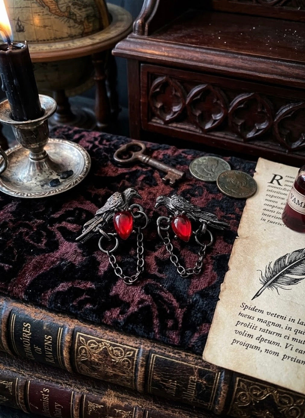 Earrings - Crimson Crow Chain