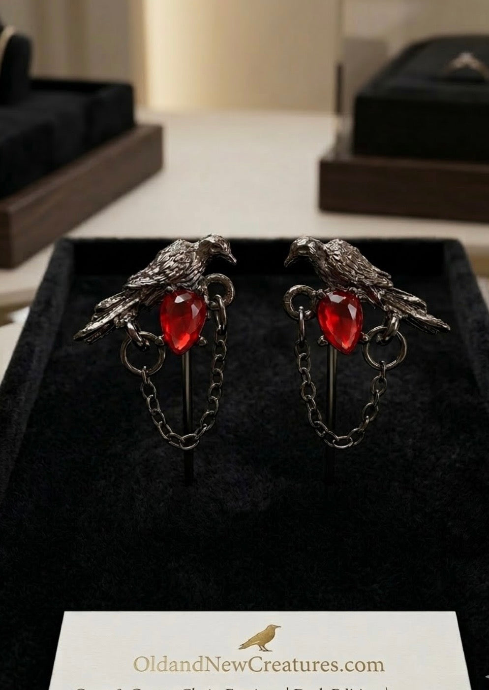 Earrings - Crimson Crow Chain
