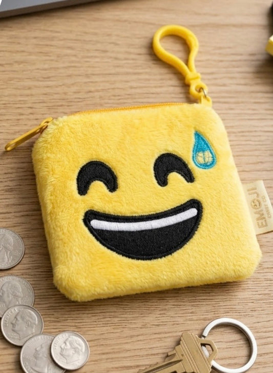 Coin Purse - Plush Emoji with Grinning Face & Sweat Drop