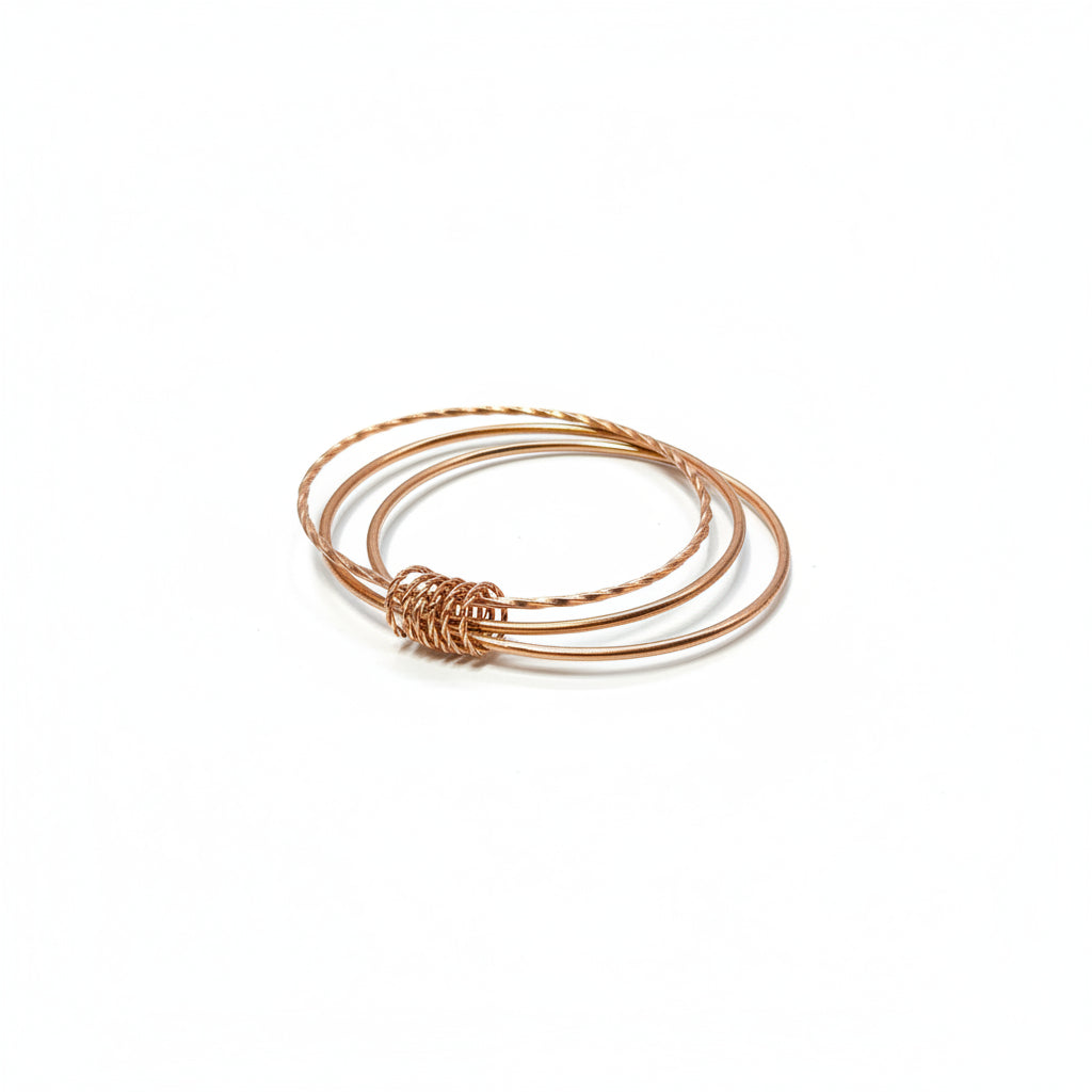 Bracelet - 3 Bangle Set - of Gold Tone - Interlocked with Smaller Rings