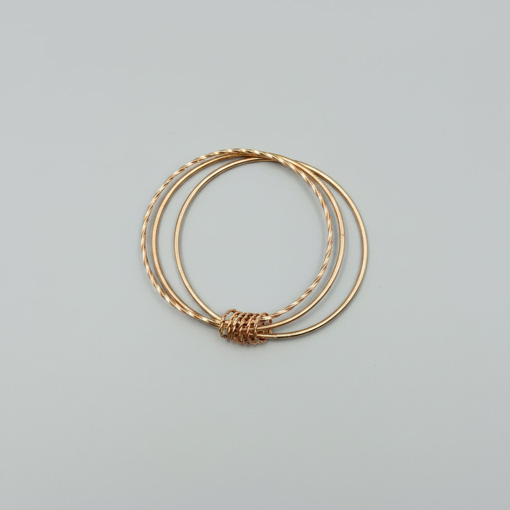 Bracelet - 3 Bangle Set - of Gold Tone - Interlocked with Smaller Rings