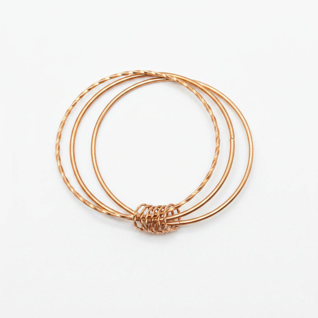 Bracelet - 3 Bangle Set - of Gold Tone - Interlocked with Smaller Rings