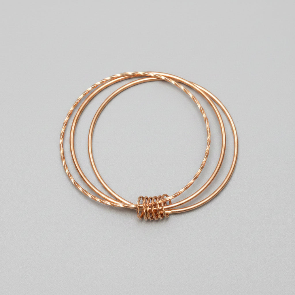 Bracelet - 3 Bangle Set - of Gold Tone - Interlocked with Smaller Rings