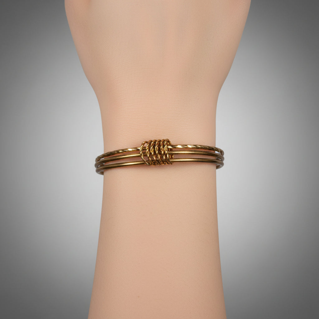 Bracelet - 3 Bangle Set - of Gold Tone - Interlocked with Smaller Rings