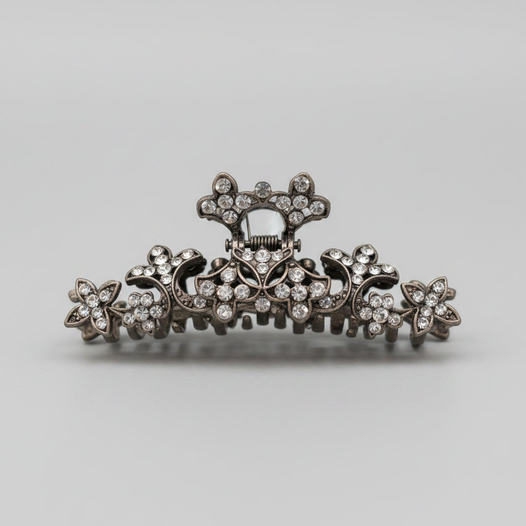Hair Claw - Vintage Inspired - Dark Metal Alloy - Adorned with Rhinestones