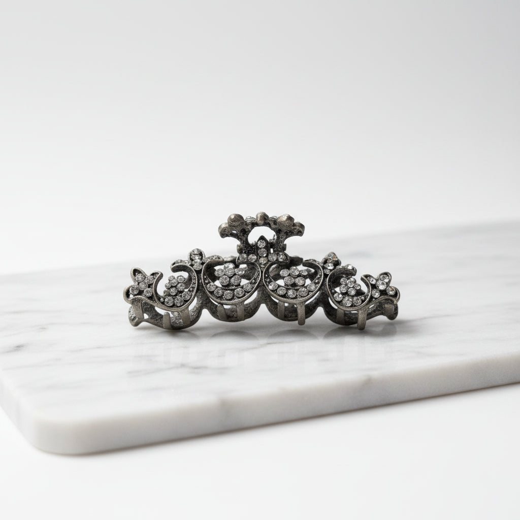 Hair Claw - Vintage Inspired - Dark Metal Alloy - Adorned with Rhinestones