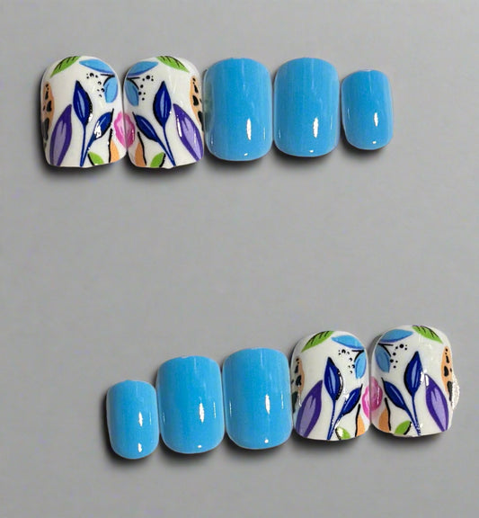Press on Nails - Blue Floral