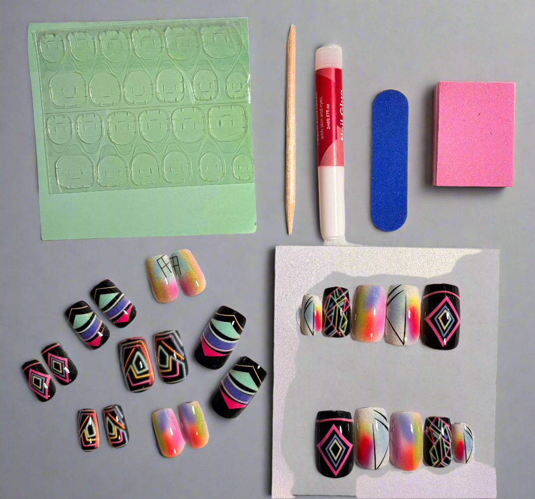 Press on Nails - Geometric Rainbow Gradient