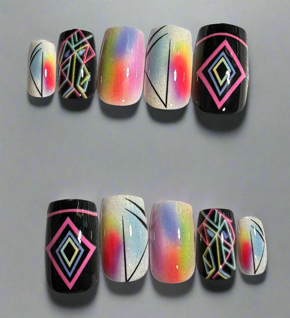 Press on Nails - Geometric Rainbow Gradient