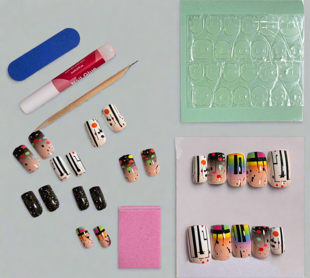 Press on Nails - Abstract Musical Rainbow
