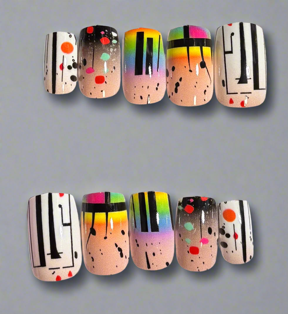 Press on Nails - Abstract Musical Rainbow