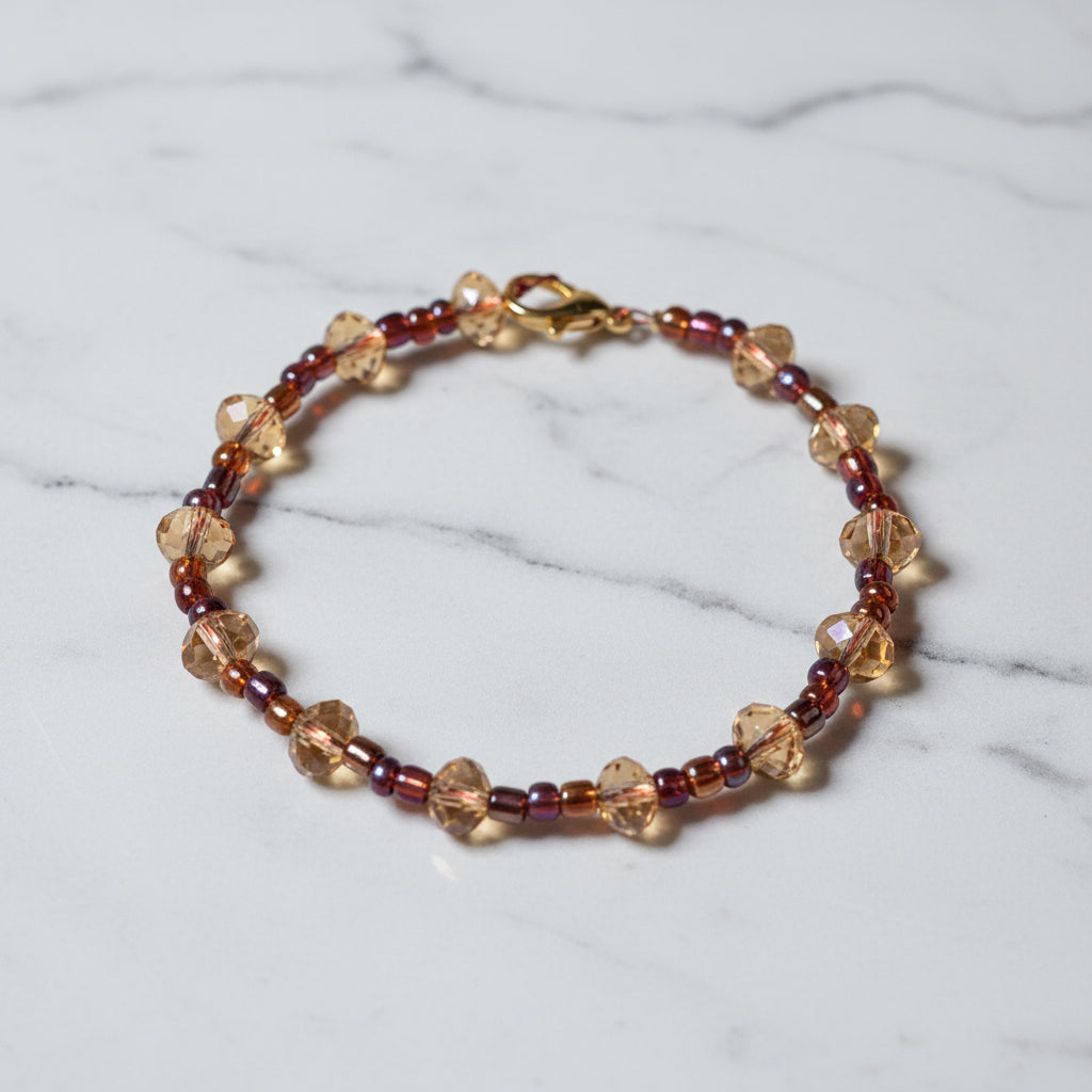 Bracelet - Handmade - Amber Faceted Beads Bracelet - 7" - (1287)