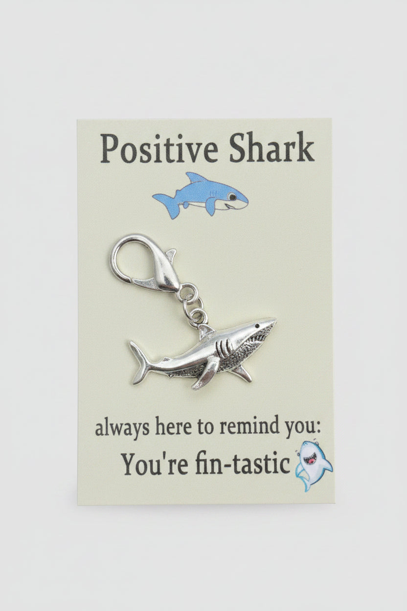 Keychain - Positive Shark - "You're Fin-tastic" - Bag Clip - Zipper Pull