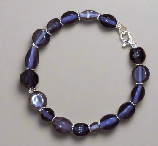Handmade Beaded Bracelet - Purple - 9"