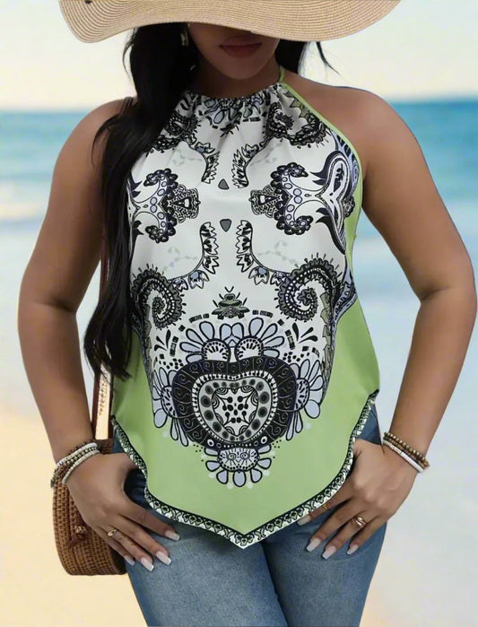 Ladies' Lime and Floral Handkerchief Top - US-1X