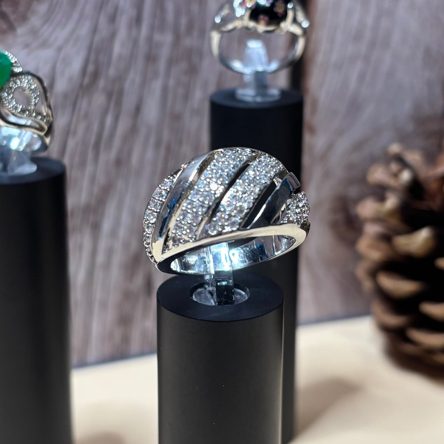 Ring Size 8 - Vintage Band Cocktail Ring with Cubic Zirconia Accents