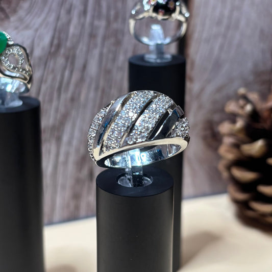 Ring Size 8 - Vintage Band Cocktail Ring with Cubic Zirconia Accents