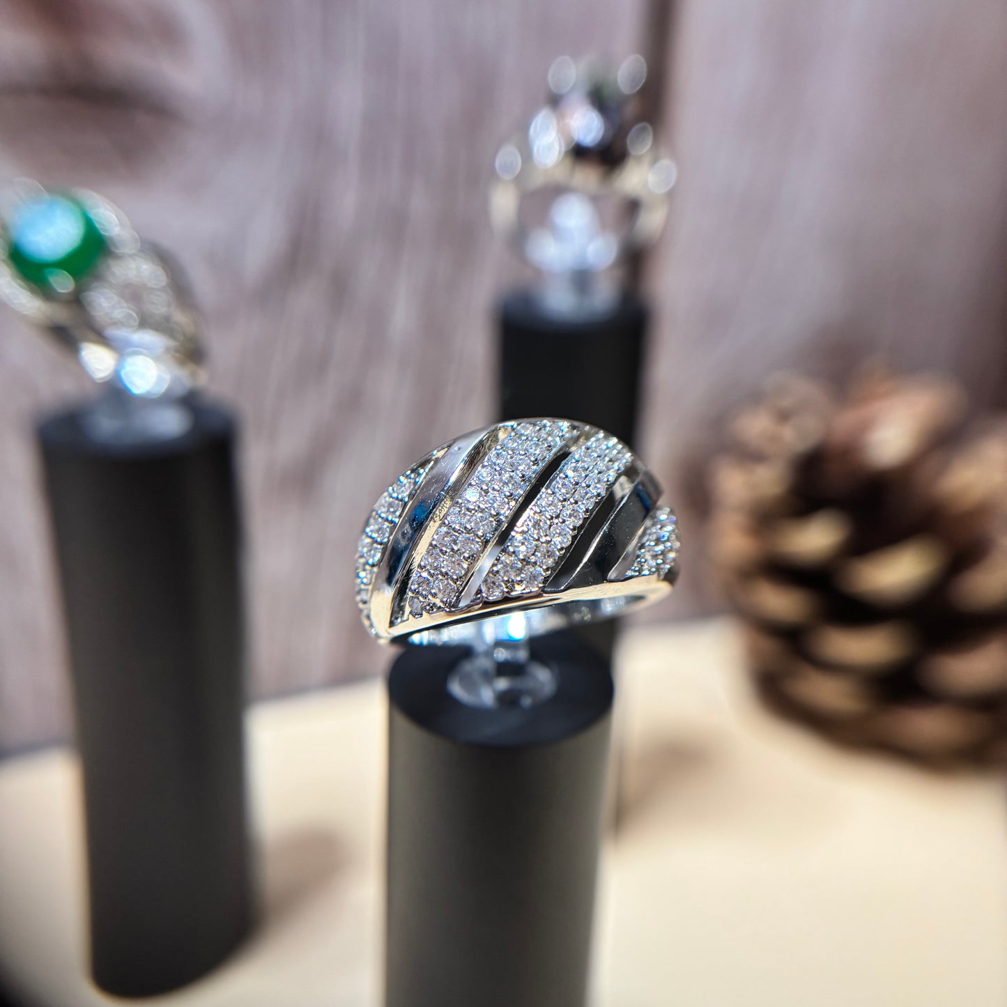 Ring Size 8 - Vintage Band Cocktail Ring with Cubic Zirconia Accents