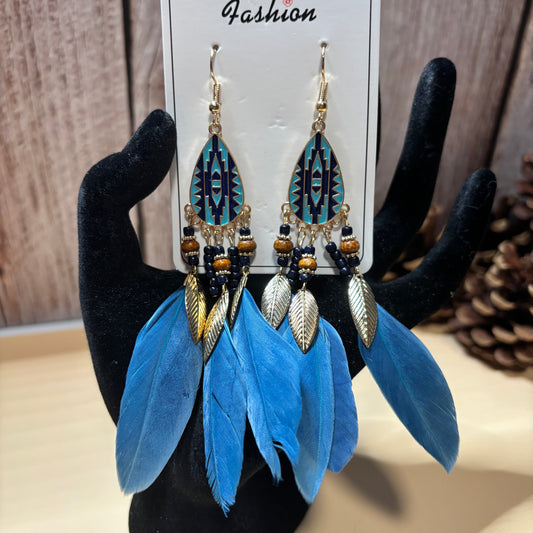 Earrings - Blue Feathers